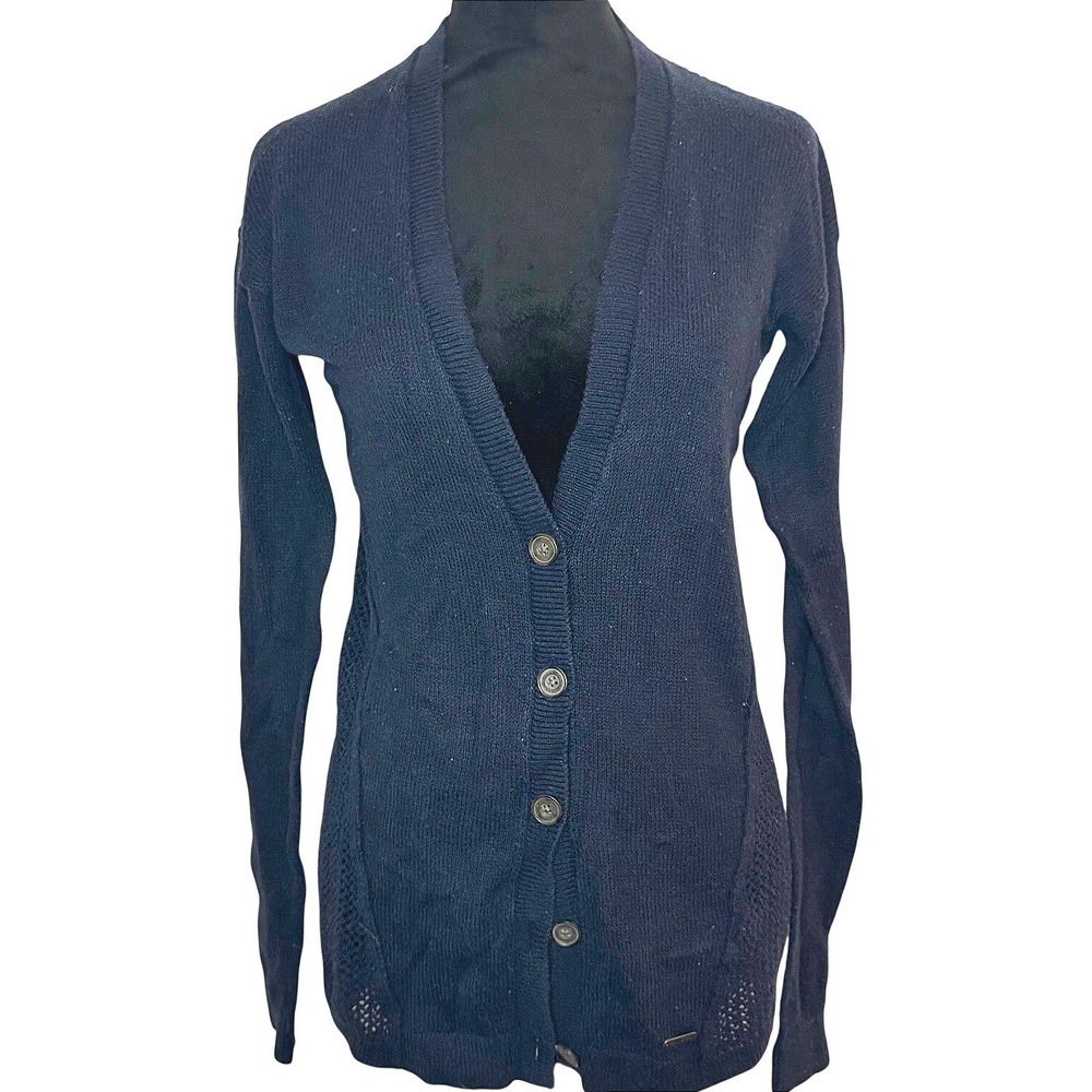 Women's Y2K HOLLISTER Navy Blue Cardigan Long Sleeve 2000s Cotton Size XS